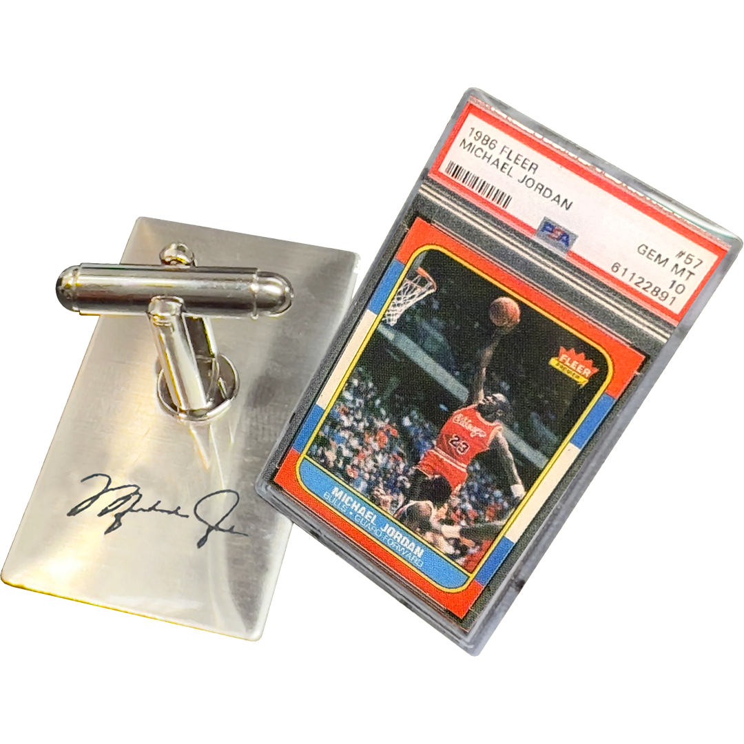 PBX-011-H Cufflinks for 1986 1987 Fleer Michael Jordan Rookie Card Collectors PSA 10 Facsimile Autograph back