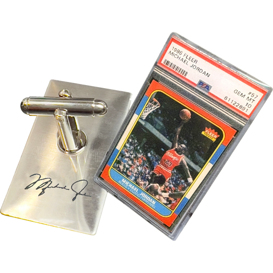 PBX-011-H Cufflinks for 1986 1987 Fleer Michael Jordan Rookie Card Collectors PSA 10 Facsimile Autograph back