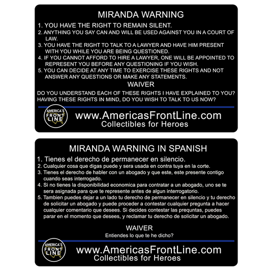 EL16-001 Black Metal Miranda Rights Warning Card English Spanish Police Gift