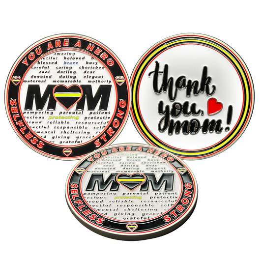 EL14-024 911 Emergency Dispatcher Mom You are a Hero Challenge Coin Thin Yellow Gold Line Police