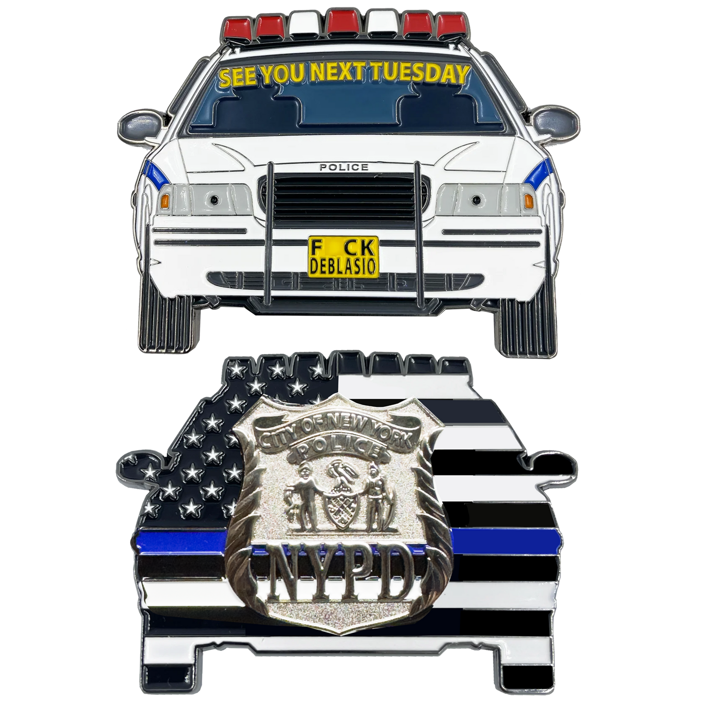 EL14-009 New York Police Department See You next Tuesday DeBlasio Challenge Coin Police Thin Blue Line