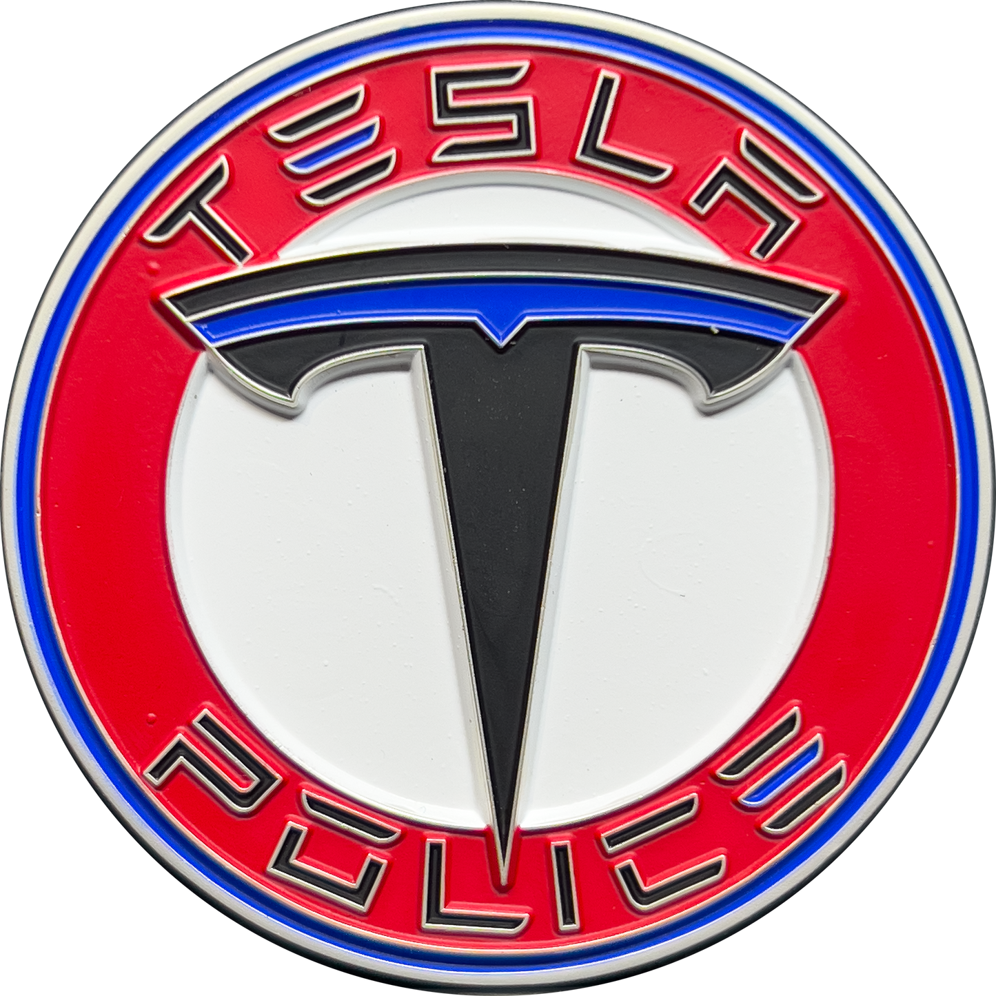 GL16-001 Tesla Police Model S Pursuit Thin Blue Line Challenge Coin Elon Musk