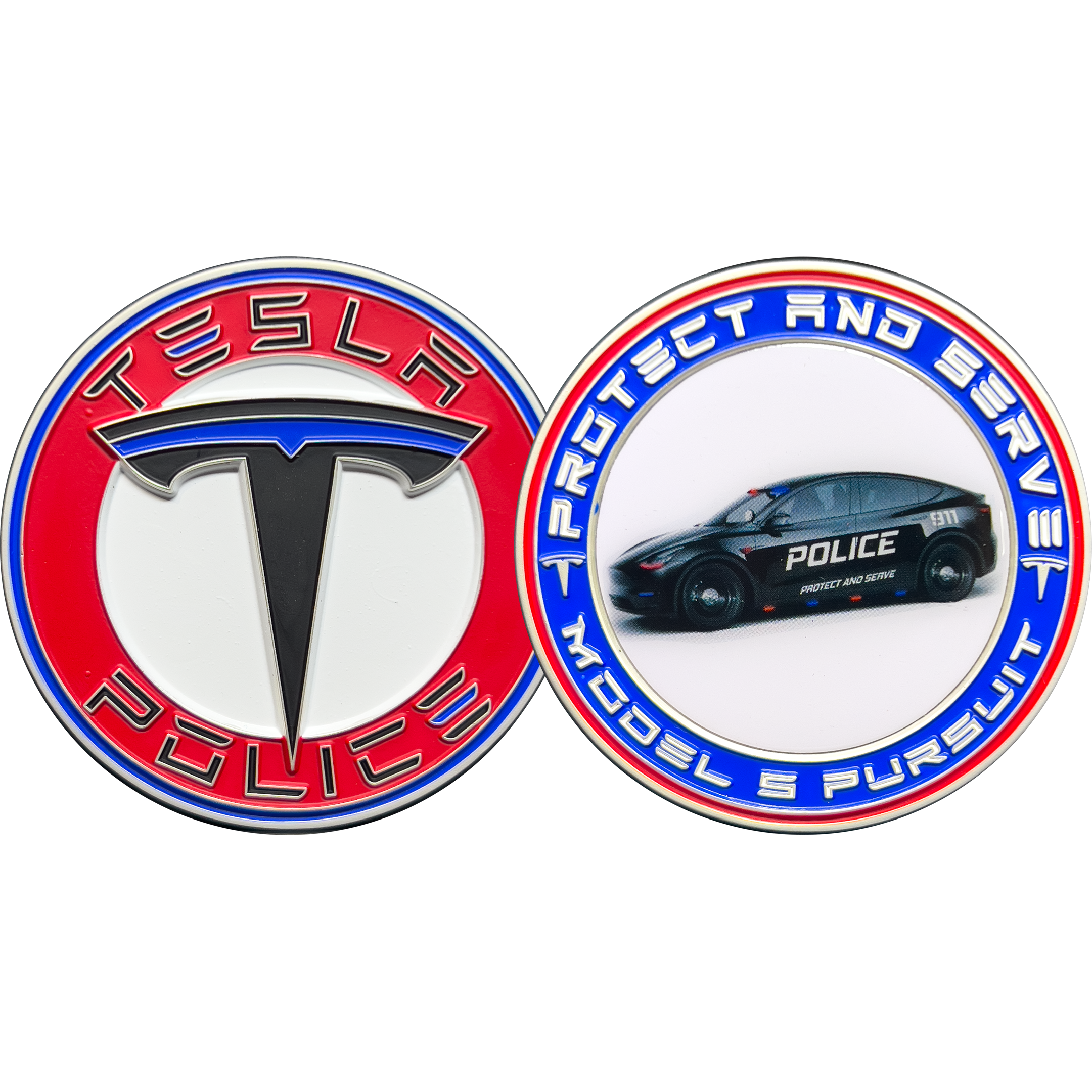 GL16-001 Tesla Police Model S Pursuit Thin Blue Line Challenge Coin Elon Musk