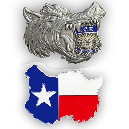 BL13-8 Texas ICE Agent Alligator Alcatraz Hog Wild Boar Challenge Coin HSI Border Patrol CBP