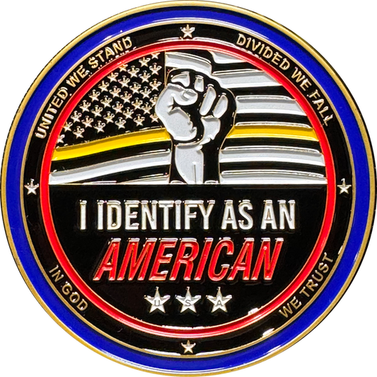 CL15-08 911 Emergency Dispatch Thin Gold Line Challenge Coin Identify As American Thin Yellow Line