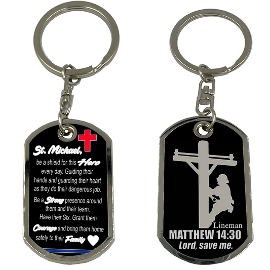 GL4-004 Lineman Prayer Saint Michael Protect Us Challenge Coin Dog Tag Keychain Electrician Poleman