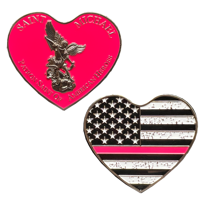 BL16-012 Thin Pink Line Breast Cancer Survivor AMERICAN FLAG St. Michael Heart Love prayer Patron Saint Military Police Veteran Paramedic First Responder
