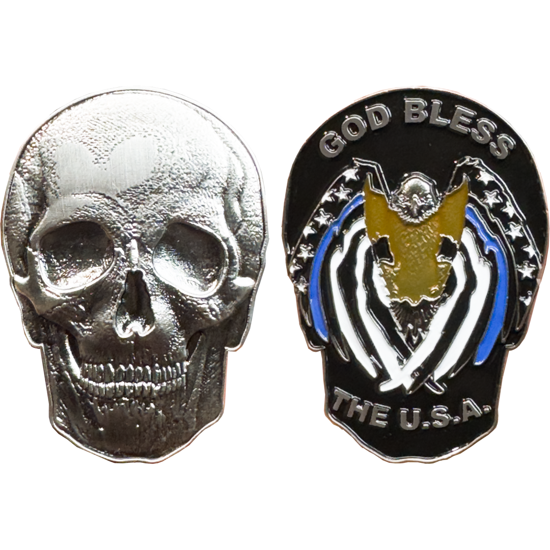 EL12-001 Thin Blue Line Flag Police Eagle God Bless America Skull Challenge Coin LAPD FBI ATF CBP