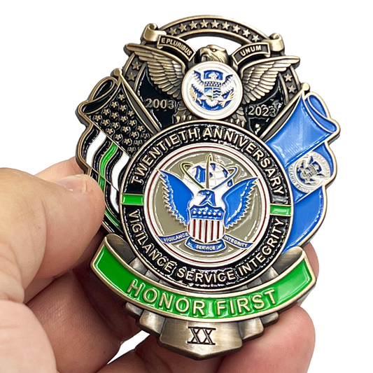 CL2-16 Large 3 inch 20th Anniversary CBP Border Patrol Agent Commemorative Honor First Thin Green Line Pin not a Challenge Coin