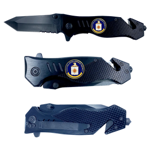 CIA Central Intelligence Agency 3-in-1 Tactical Rescue tool with Seatbelt Cutter, Steel Serrated Blade, Glass