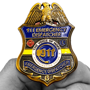 CL10-04 911 Emergency Dispatcher Fire Police EMT thin gold line Pin not a Challenge Coin