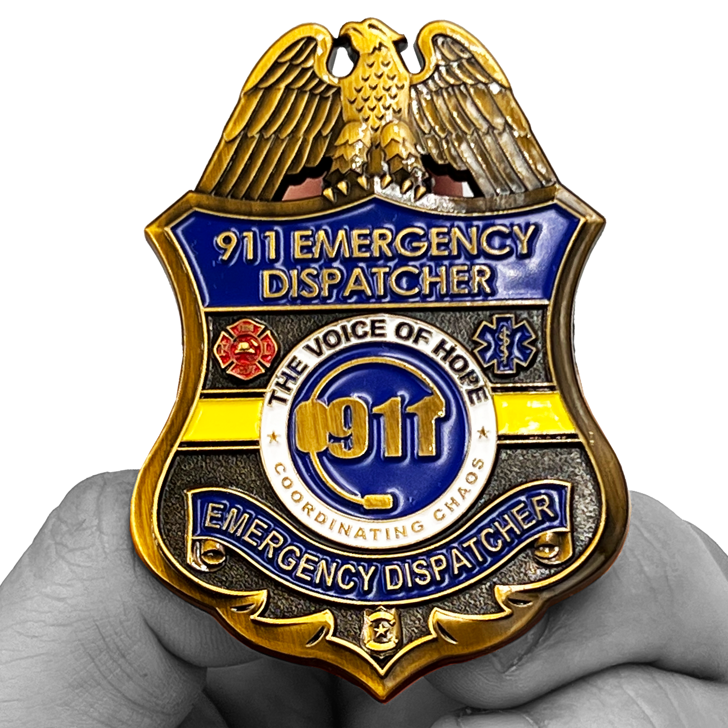 GL8-001 911 Emergency Dispatcher Fire Police EMT thin gold line Challenge Coin