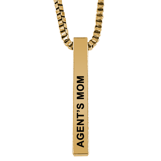 Agent's Mom Gold Plated Pillar Bar Pendant Necklace Gift Mother's Day Christmas Holiday Anniversary Police Sheriff Officer First Responder Law Enforcement