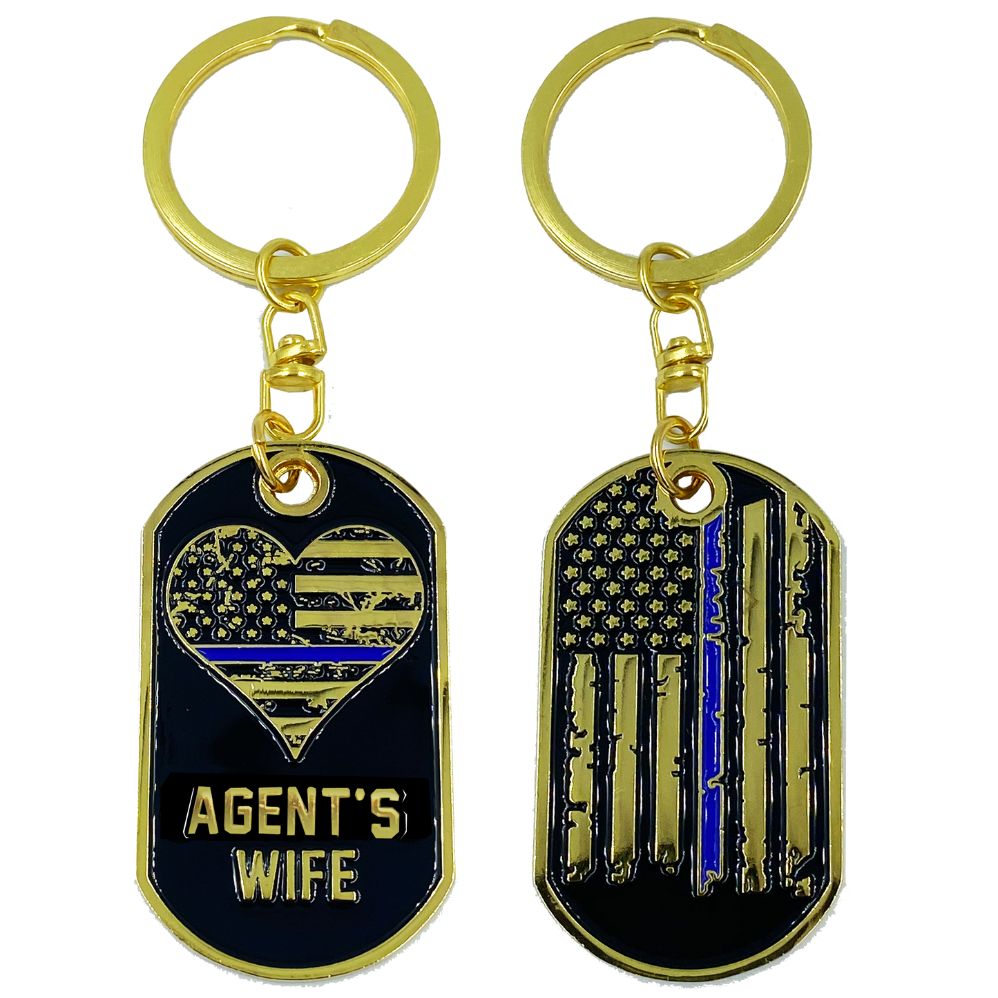 AA-008 Agent's Wife Thin Blue Line American Flag Challenge Coin Keychain Federal Special
