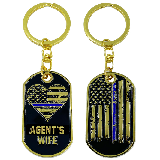 AA-008 Agent's Wife Thin Blue Line American Flag Challenge Coin Keychain Federal Special