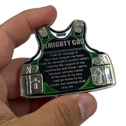J-004 Police Officer's Prayer God Almighty Challenge Coin Thin Green Line Tactical Body Armor Border Patrol Marines Army Deputy Sheriff