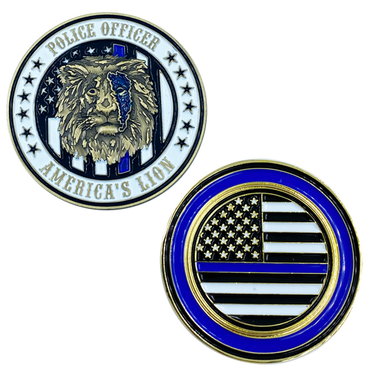 BB-009 America's Lion Thin Blue Lion Police Challenge Coin National Law Enforcement Memorial