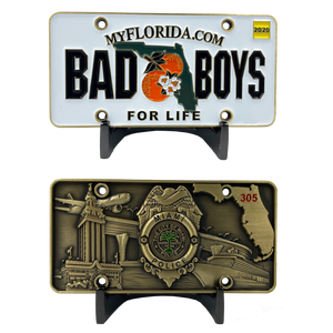CL7-13 Bad Boys City of Miami Police Department inspired Florida License Plate Challenge Coin Will Smith Martin Lawrence