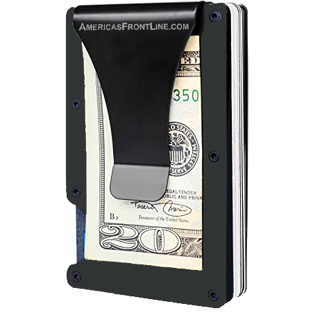 EL3-012 Police Thin Blue Line Wallet Money Clip RFID Blocking Front Pocket Wallet Premium Minimalist Wallets for Men Minimalist Slim Credit Card Holder Business Card Holder Mens Aluminum Metal Wallet