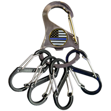 Thin Blue Line Carabiner Keychain with 4 carabiner clips and bottle opener function NYPD LAPD ATF FBI CBP