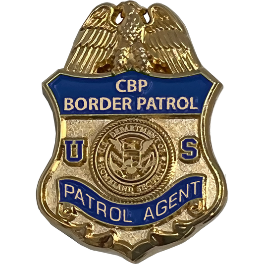 PBX-001-B 24KT Gold plated Border Patrol Agent pin with dual pin posts blue enamel