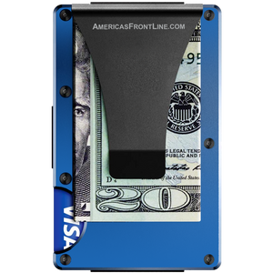 Blue Wallet Money Clip RFID Blocking Front Pocket Wallet Premium Minimalist Wallets for Men Minimalist Slim Credit Card Holder Business Card Holder Mens Aluminum Metal Wallet