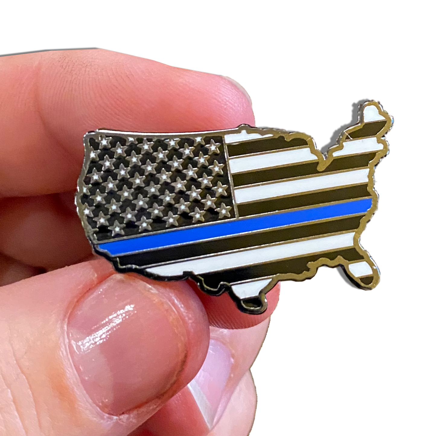 Thin Blue Line American Flag U.S. Map Pin with 2 pin posts and deluxe pin clasps Police Border Patrol Sheriff Security Marines Army