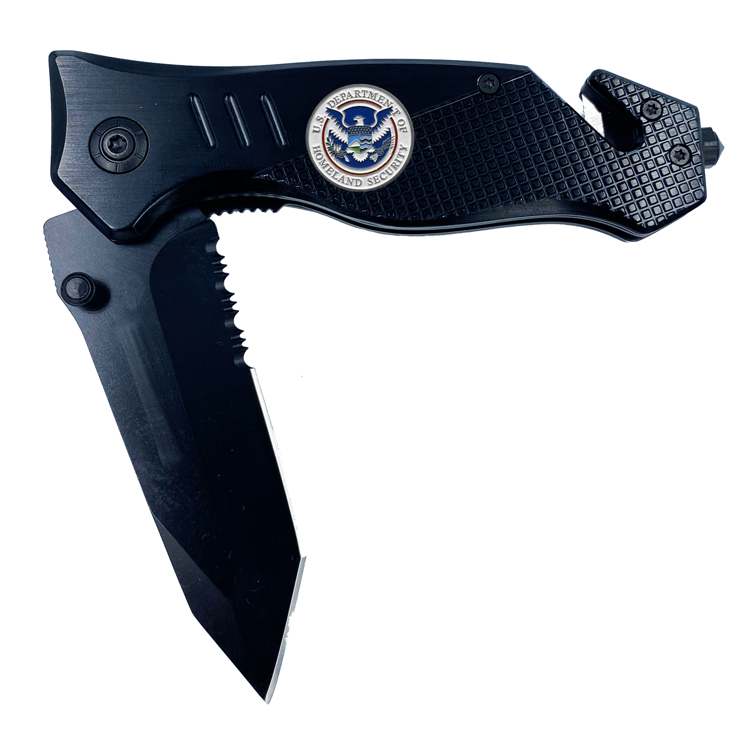 DHS collectible Officer 3-in-1 Police Tactical Rescue tool with Seatbelt Cutter, Steel Serrated Blade, Glass Breaker Homeland Security
