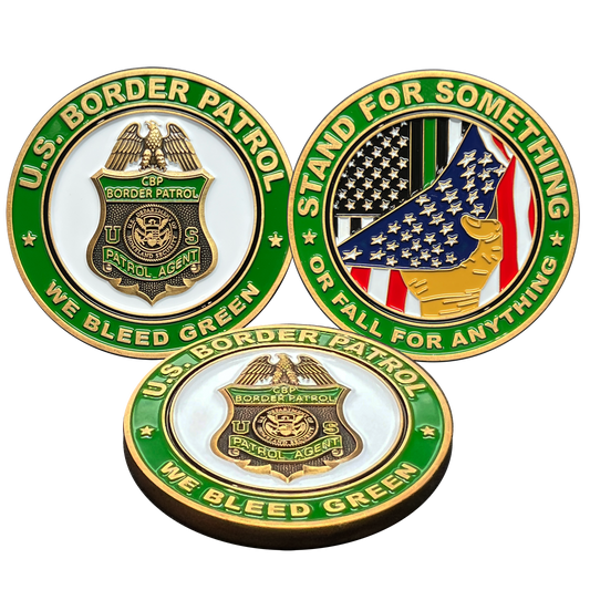 EL12-008 Border Patrol Agent Thin Green Line Challenge Coin Bleed Green