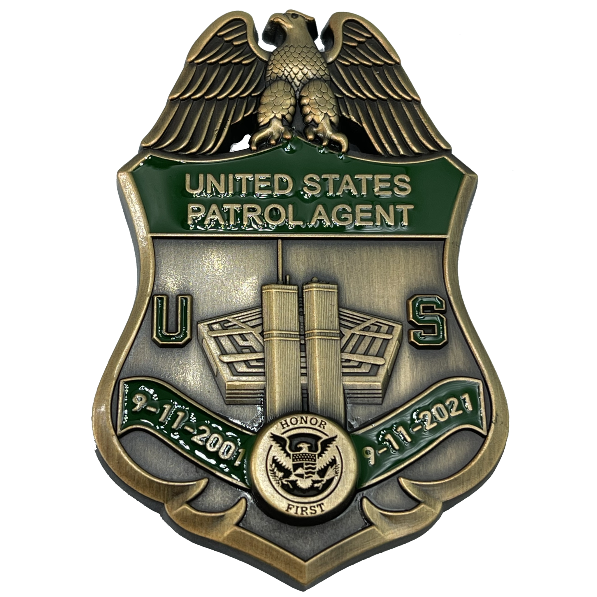 CL12-07 U.S. Border Patrol CBP BPA Agent September 11th 9/11 Commemorative 20th Anniversary Memorial Shield Honor First