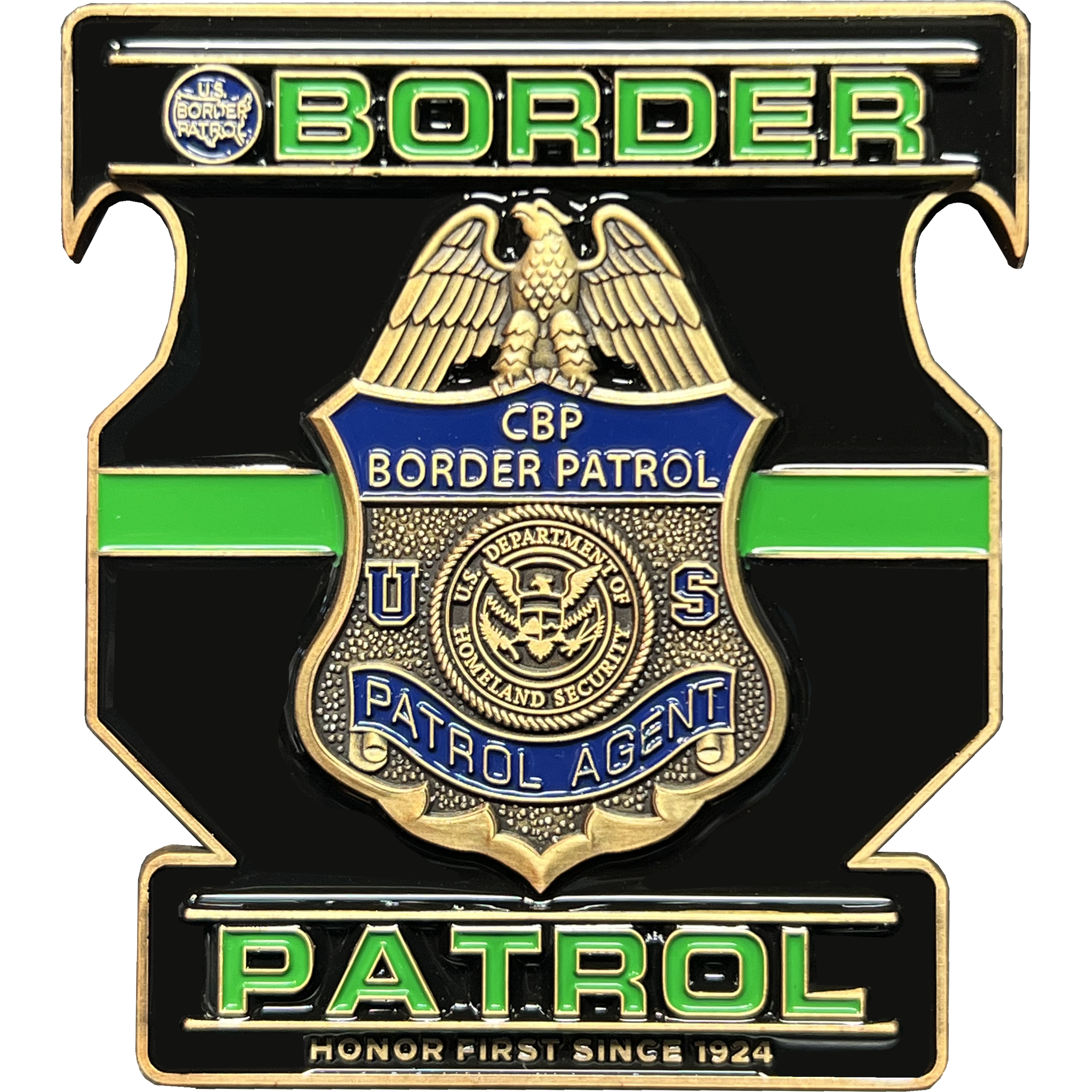 EL13-010 Border Patrol Agent Bottle Opener Challenge Coin hand painted thin green line functional art