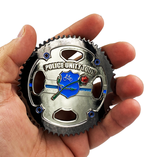 BB-011 Bicycle Sprocket Thin Blue Line Flag Police Unity Tour Bike Patrol Gear Challenge Coin