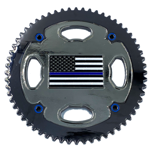 BB-011 Bicycle Sprocket Thin Blue Line Flag Police Unity Tour Bike Patrol Gear Challenge Coin