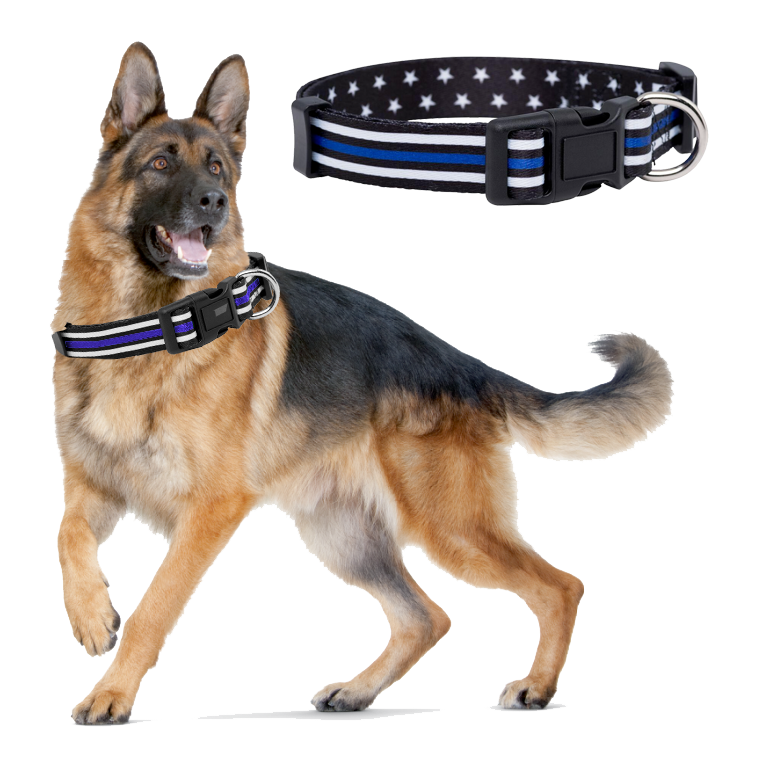 BL9-018 Thin Blue Line with stars Dog Collar Back The Blue K9 Partner Canine Flag