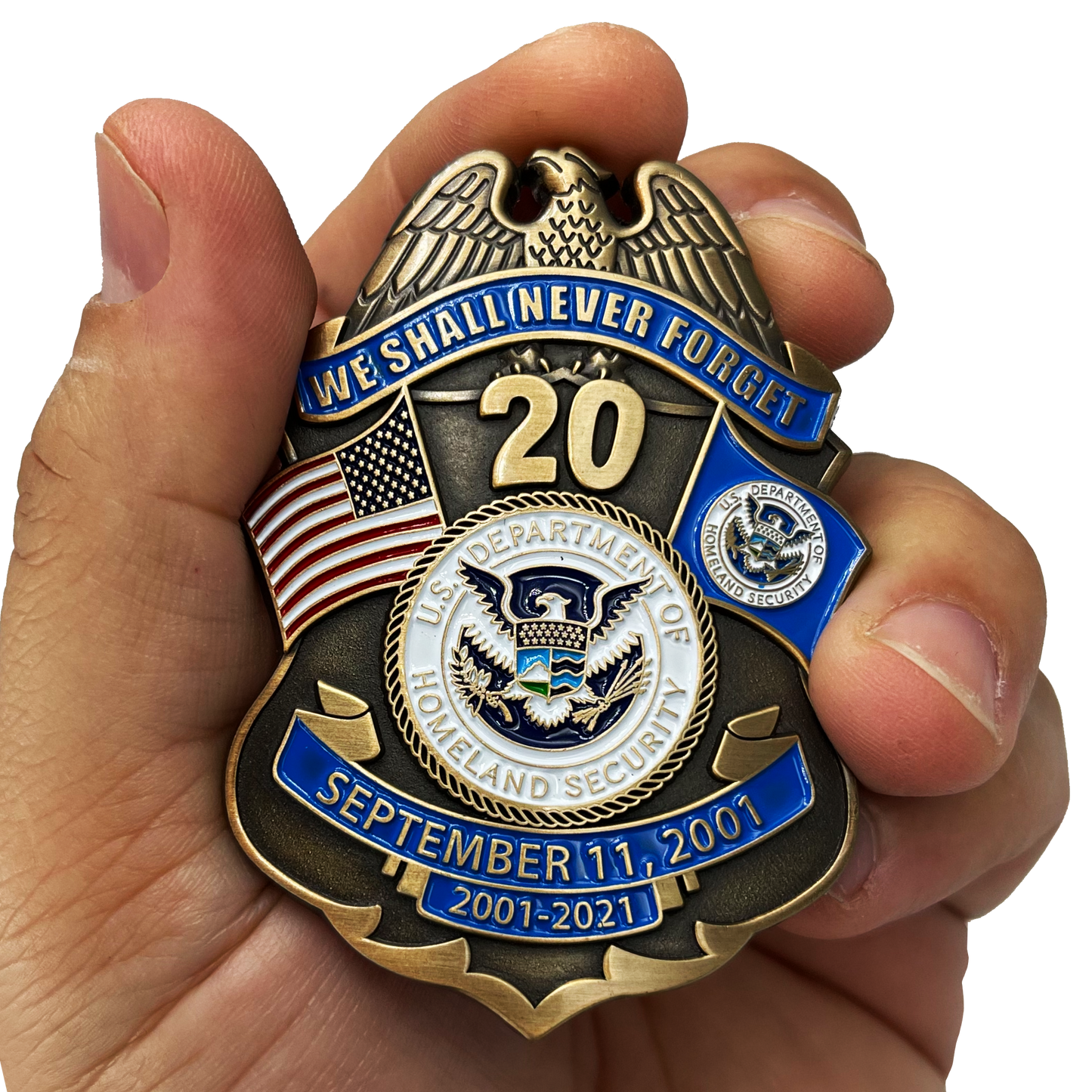 EL10-012 CBP BPA FAM HSI FEMA FPS Officer Agent September 11th 9/11 Commemorative 20th Anniversary Memorial Shield Honor First