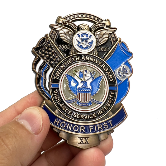 CL3-07 Large 3 inch 20th Anniversary CBP CBP Officer Field Ops Commemorative Honor First Thin Blue Line Pin not a Challenge Coin