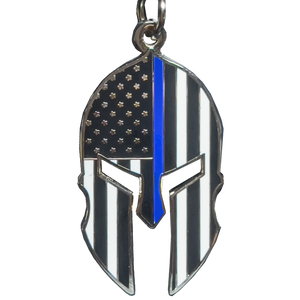 GHKB-1A Gladiator Police Thin Blue Line Flag Spartan Helmet Keychain LAPD NYPD FBI ATF CBP