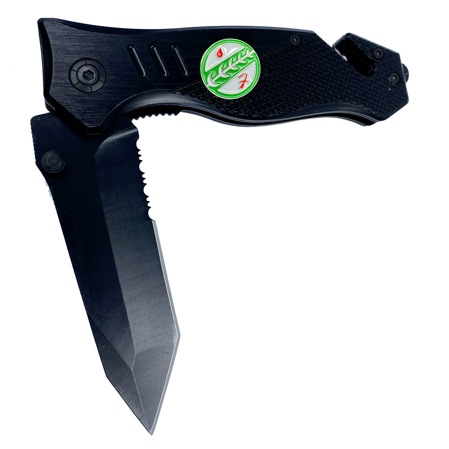 Bounty Hunter 3-in-1 Police Tactical Rescue knife tool with Seatbelt Cutter, Steel Serrated Blade, Glass Breaker Patrol Agent CBP
