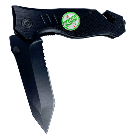 Bounty Hunter 3-in-1 Police Tactical Rescue knife tool with Seatbelt Cutter, Steel Serrated Blade, Glass Breaker Patrol Agent CBP