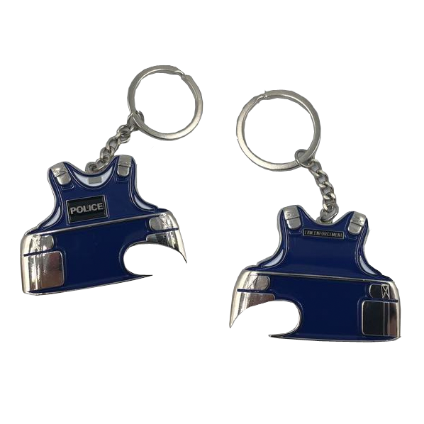 E-015 Body Armor Bottle Opener Challenge Coin with keychain attachment POLICE LAW ENFORCEMENT