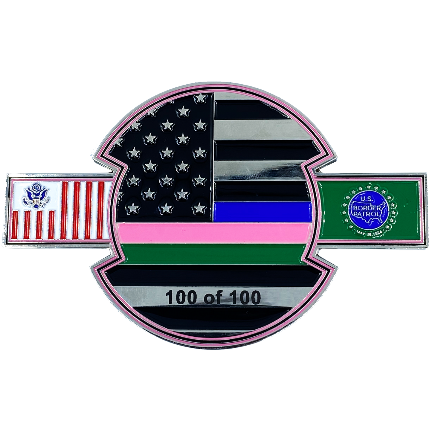 BT-001 Breast Cancer Awareness Month Challenge Coin Thin Pink Blue Green Line CBP Field Operations Border Patrol Flag BPA CBPO Ops