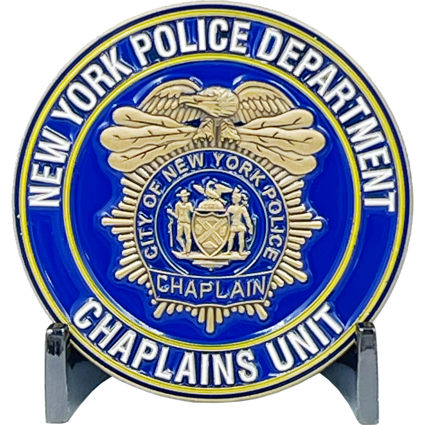 BL8-008 New York Police Department NYPD New York City Police Officer CHAPLAIN Challenge Coin NYC Police flag