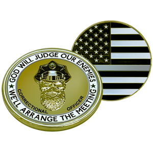 EL1-009 Thin Gray Line Correctional Officer CO God Will Judge BEARD GANG SKULL Challenge Coin Jail Prison Back the Blue