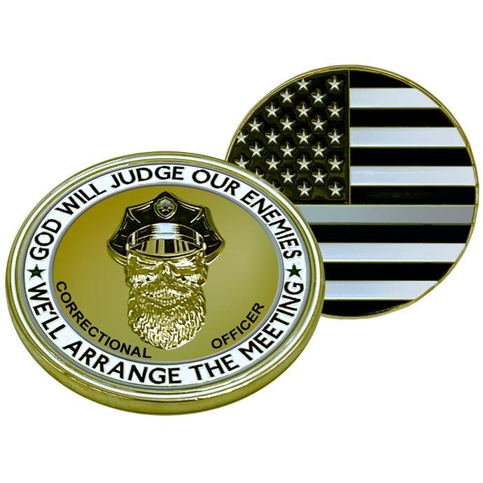 EL1-009 Thin Gray Line Correctional Officer CO God Will Judge BEARD GANG SKULL Challenge Coin Jail Prison Back the Blue