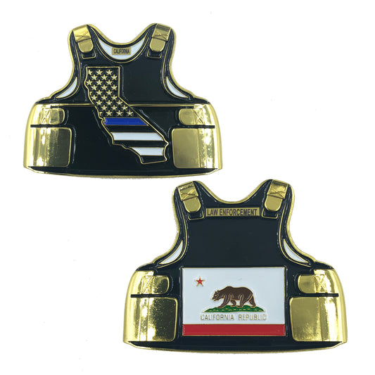 D-005 California LEO Thin Blue Line Police Body Armor State Flag Challenge Coins