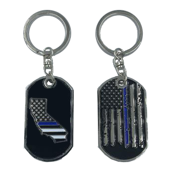 II-002 California Thin Blue Line Challenge Coin Dog Tag Keychain Police Law Enforcement
