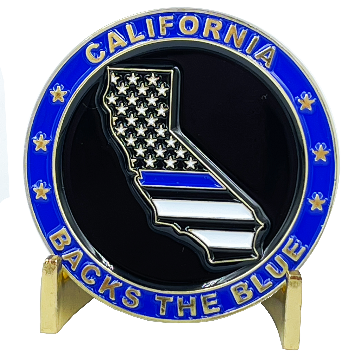 BL3-003 California BACKS THE BLUE Thin Blue Line Police Challenge Coin with free matching State Flag pin back the blue Sheriff LAPD CHP San Diego trooper