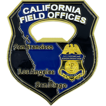 BL12-015 CBP Officer California Field Offices Bottle Opener Challenge Coins California Thin Blue Line Flag