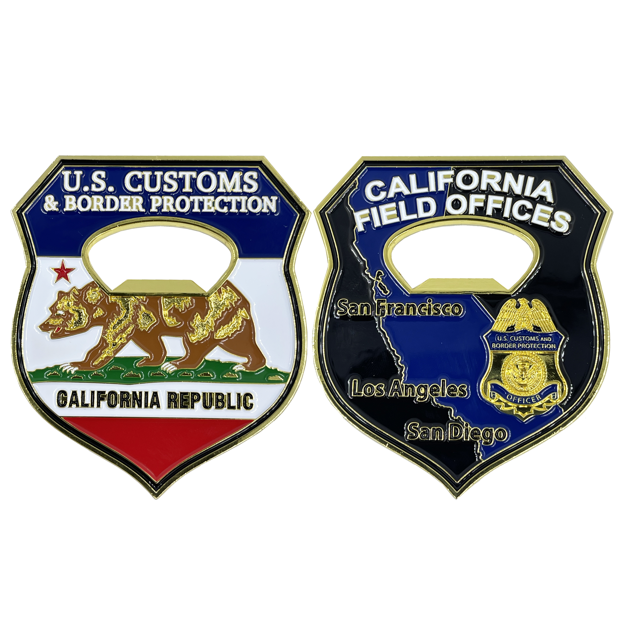 BL12-015 CBP Officer California Field Offices Bottle Opener Challenge Coins California Thin Blue Line Flag