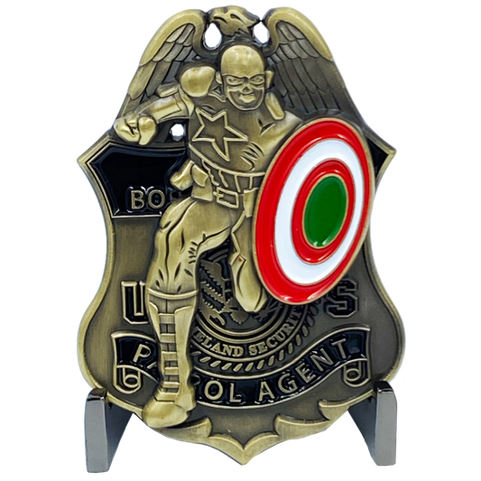 DL7-17 Captain Super Hero inspired Thin Green Line American Flag Challenge Coin CBP Border Patrol Shield